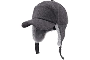 Gisdanchz Woolen Flodable Flat Top Baseball Cap with Berber Fleece Ear Flaps