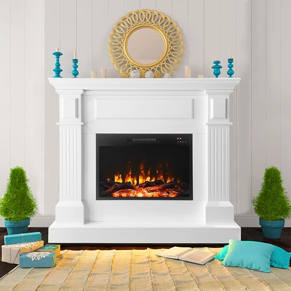 Amazon.com: Electric Fireplace with Mantel, Tall Fire Place Heater  Freestanding with Remote Control Timer LED Flame for Living Room Bedroom :  Home u0026 Kitchen