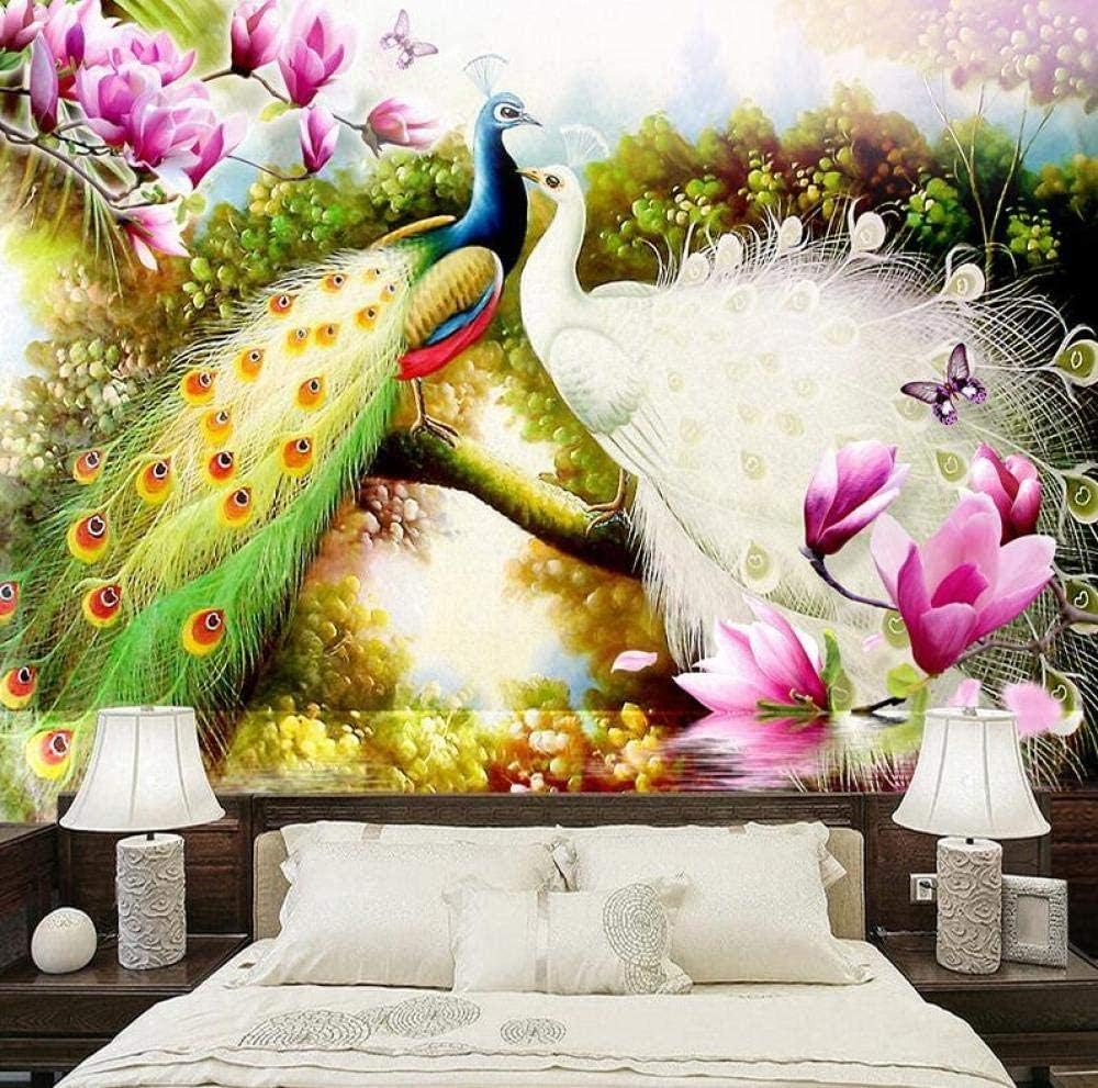 Amazon 山笑の美 3d壁紙3d壁の壁画の壁紙手描きの花鳥孔雀の油絵リビングルームベッドルーム写真の壁紙家の装飾 350x250cm 壁紙