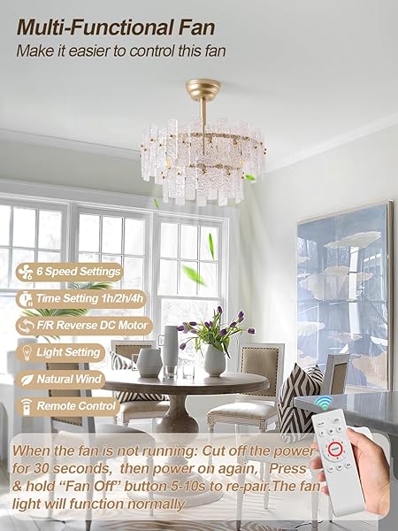 CELAVIEIOP 20″ GOLD FANDELIER CEILING FAN WITH LIGHT,GOLD CRYSTAL CHANDELIER CEILING FANS WITH LIGHTS AND REMOTE CONTROL,MID-CENTURY MODERN CAGED WITH 6 SPEEDS FOR LIVING ROOM BEDROOM NURSERY