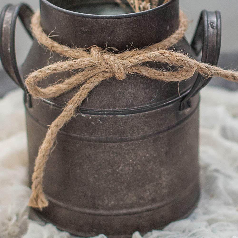 J-ouuo Rustic Metal Flower Vase Vintage Shabby Chic Classy Designed Milk Can Galvanized Finish Metal Vase French Buckets Home Decor Planter Vase with Handle - Image 4