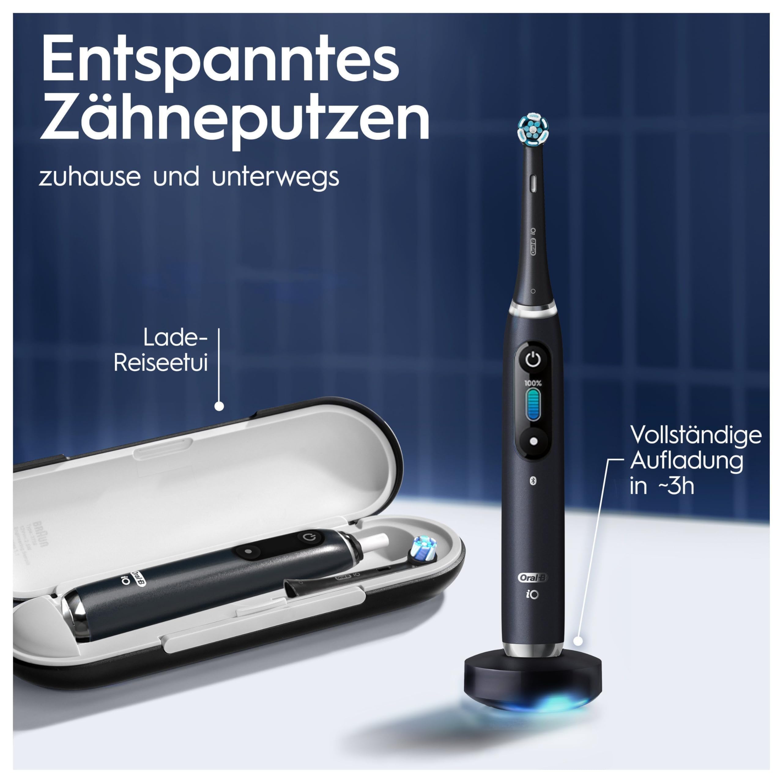 Oral-B iO Series 9 Elektrische Zahnbürste, Doppelpack — Electric Toothbrush, Inkl. 4 Aufsteckbürsten, Lade-Reise-Etui, Schnellladestation — 7 Modi für Zahnpflege, Designed by Braun, Schwarz und Rosa