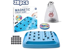 HCUSUS Magnetic Chess Game for Kids and Adults,Fun Family Magnet Chess Game with 28pcs Stones Magnetic Chess Board Game,Magnetic Game Gifts for Boys & Girls,2-4 Players