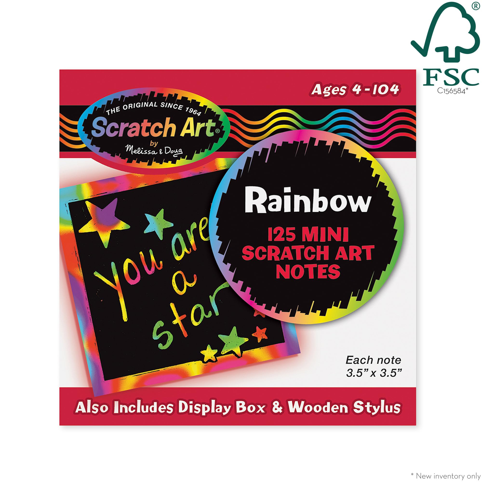 Melissa & Doug Scratch Art Rainbow Mini Notes (125) with Wooden Stylus - FSC Certified