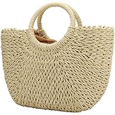 Women Summer Beach Bag, Straw Handbag Top Handle Big Capacity Travel Tote Purse Hand Woven Straw Large Hobo Bag