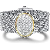 UNY JEWEL Jewelry Make a Statement with Our Two Tone Twisted Cable Wire Oval Multi Strand Box Chain Bracelet Featuring Pave Rhinestone