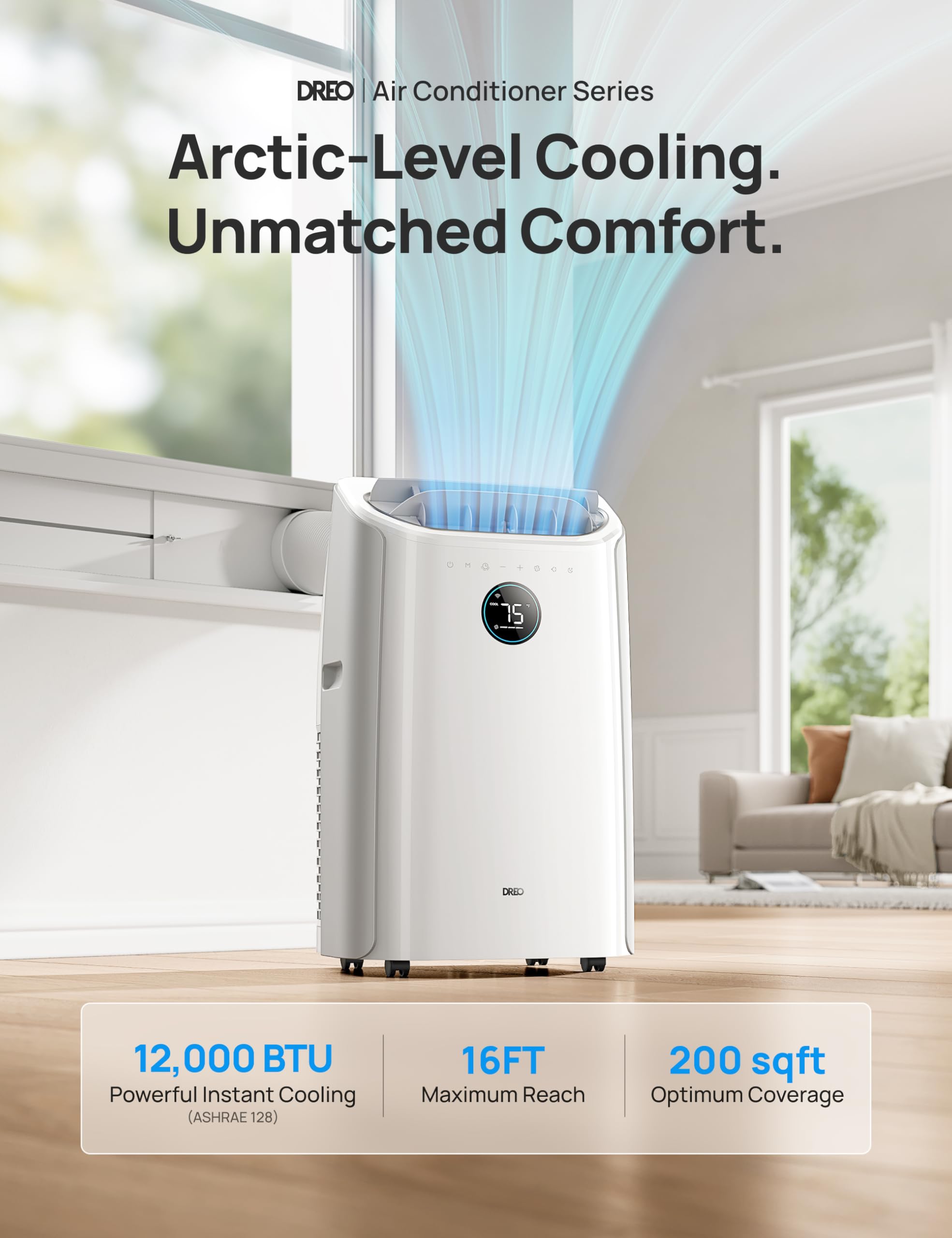 Dreo Portable Air Conditioners, 12000 BTU ASHRAE (8000 BTU DOE) Smart AC Unit for Room with Drainage-free Cooling, APP/Voice/Remote, Fan & Dehumidifier, Quiet Standing AC for Bedroom, AC515S New