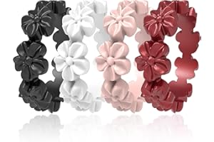 icooci 7/4 Packs Silicone Rings for Women – Soft and Pretty. Comfortable, Breathable, Stackable Rings. Lightweight Rubber Womens Engagement Ring & Wedding Band. Lucky Flower Collection