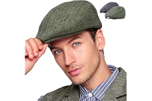 LADYBRO 2Pack Adjustable Newsboy Hats for Men Flat Cap Irish Cabbie Wool Blend Tweed