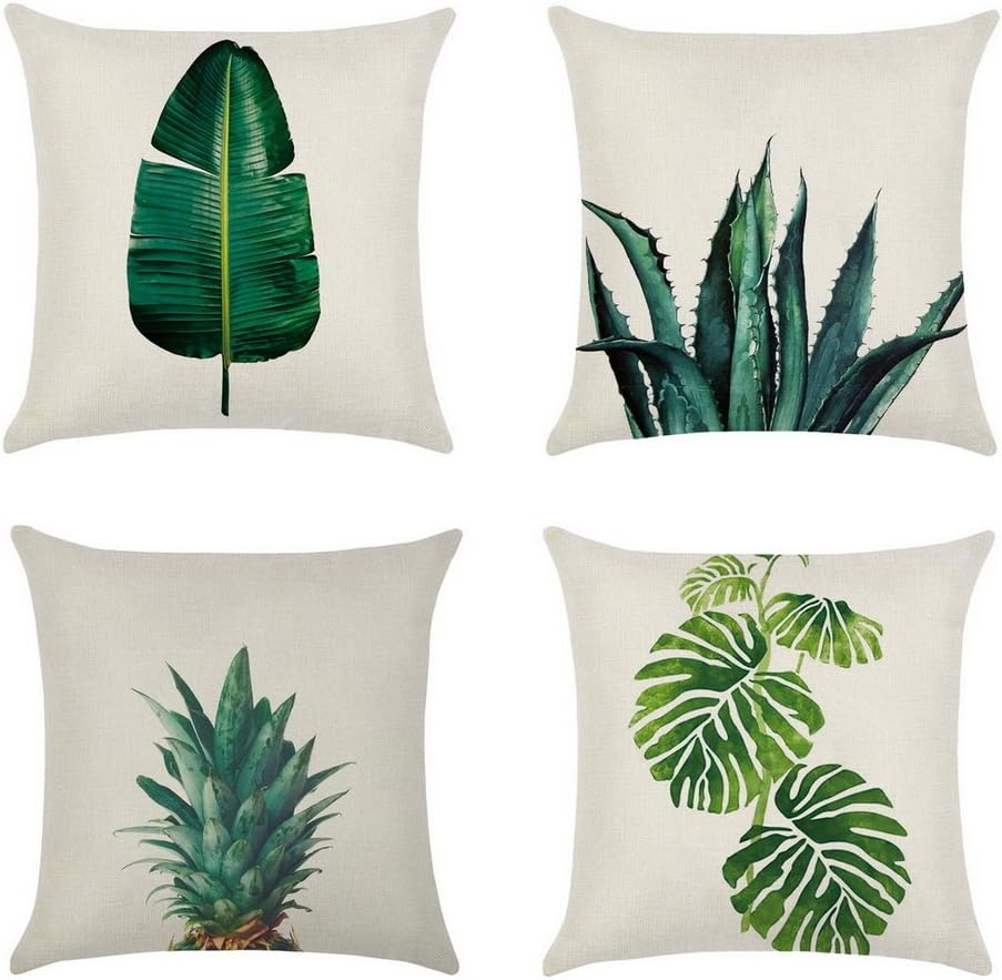 Restbuy Plant Cushion Cover Green Tropical Plant Cushion Case Rest Pillow Cover Palm Leaf Tropical Plants Throw Pillowcase Pillow Covers Home Decor Cushion with Leaves Print