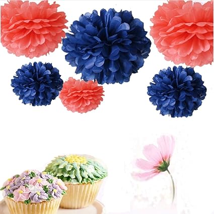 Amazon Com Somnr Set Of 6 Navy Blue Coral Tissue Paper Flower