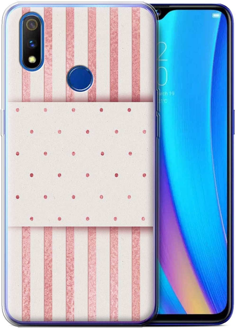 eSwish Gel TPU Phone Case/Cover for Realme 3 Pro/X Lite/Thin Pin Stripes Dotty Band Design/Rose Gold Pink Fashion Trend Collection