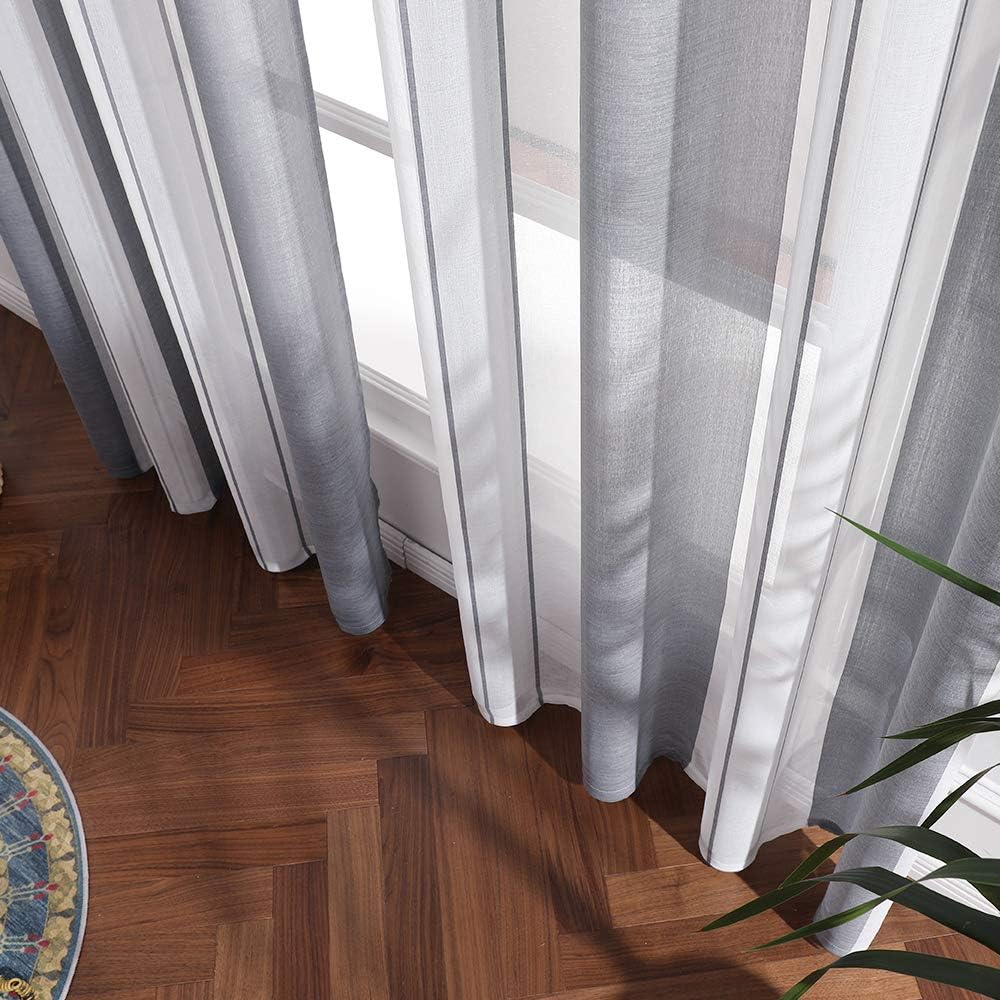 MIULEE Voile Curtains Semi Transparent Soft Elegant Decorative Classic Striped Curtain Translucent Eyelet Top Window Curtain Polyester for Bedroom Living Room 2 Panels 55" Wx88 L 140x225cm Silver - Image 4