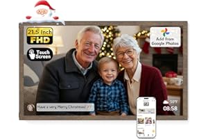 NexFoto 21.5 Inch Digital Photo FrameTouchscreen, Large Digital Picture Frame 64GB, Add Photos from Google Photos, Upload Videos via APP/USB Instantly, for Christmas/Housewarming, Dark Wood