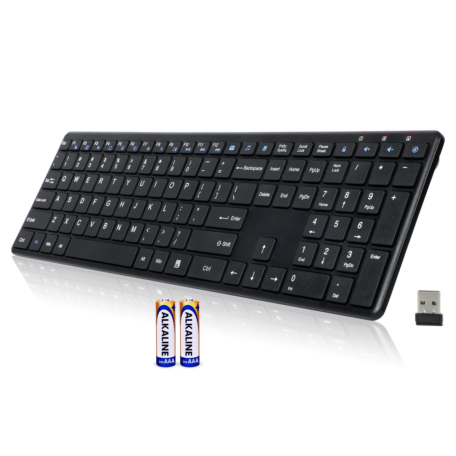 Photo 1 of Wireless Keyboard-2.4G USB Ultra Slim Quiet Full Size Matte PC Computer Keyboard,19 Multimedia Keys,Number Pad,Plug&Play,Lag-Free Ergo,Long Battery life for Desktop,Laptop,Smart TV,MAC,Windows,QWERTY