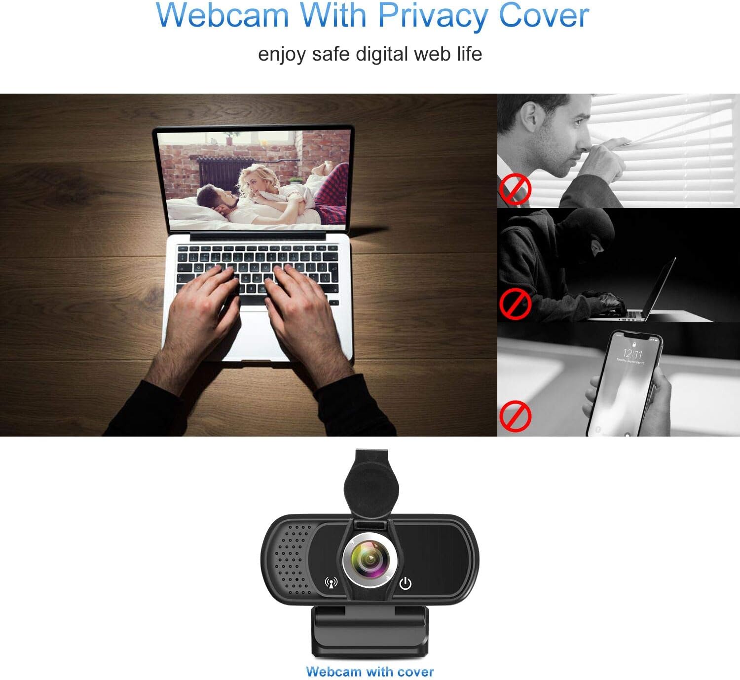 Webcam with Microphone, Hrayzan 1080P HD Webcam with Privacy Cover and Tripod, Streaming Computer Web Camera with 110-Degree Wide View Angle, USB PC Webcam for Video Calling Recording Conferencing : Camera & Photo