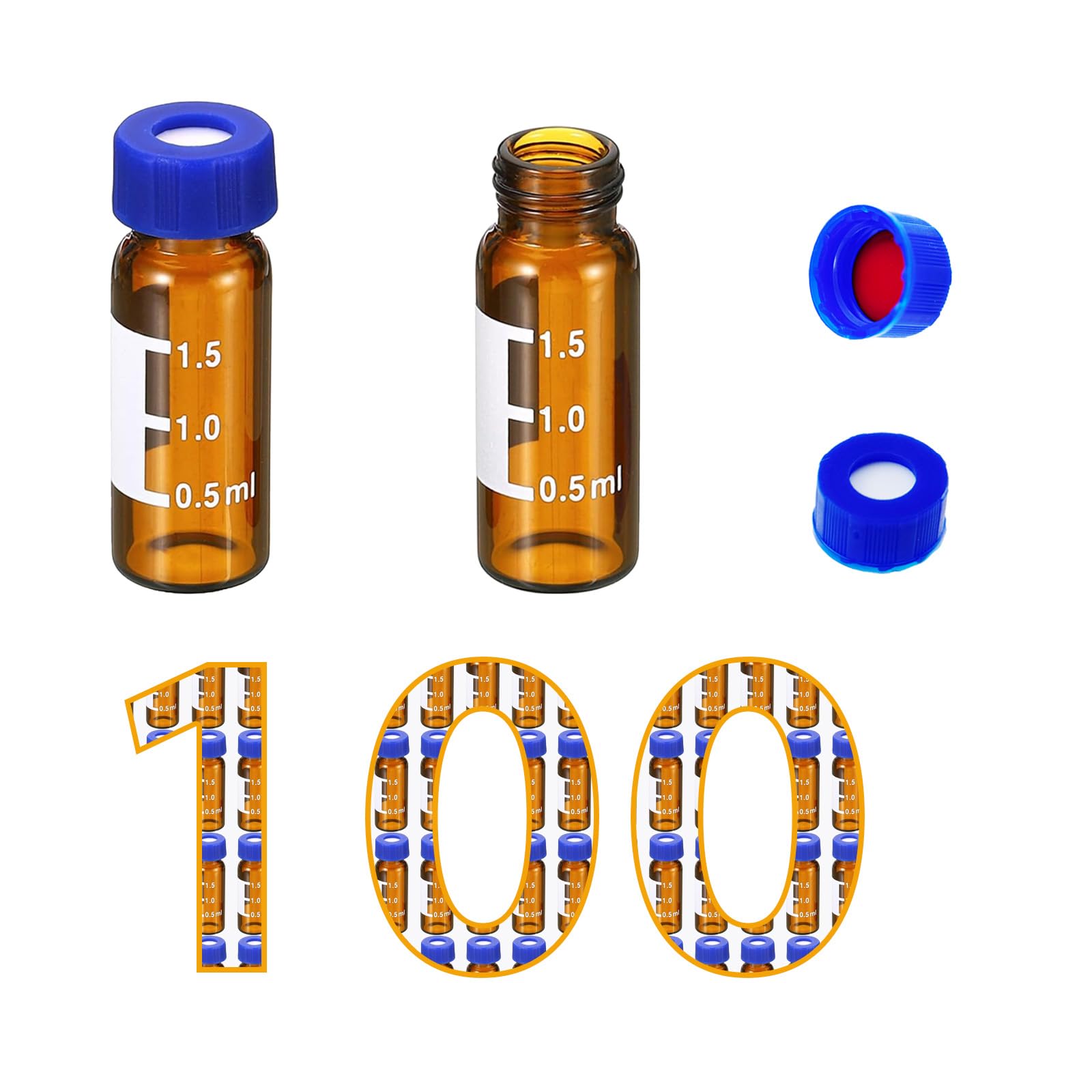HXymxkeqi 2 mL Amber Autosampler Vials 100 Pack