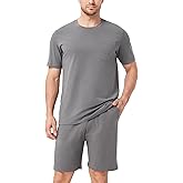 DAVID ARCHY Mens Pajamas Set Short Sleeve Summer Pajamas Soft Cotton Pajamas for Men Lightweight Lounge Set with Pockets