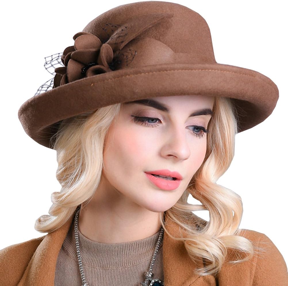 Women's Wide Brim Wool Felt Bowler Hat