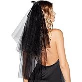 SAWINDA Black Bow Veil Two Tiers Bowknot Veils Elegant Halloween Gothic Veil Waist Length Veils with Comb Wedding Bridal Hair Accessories for Brides Women