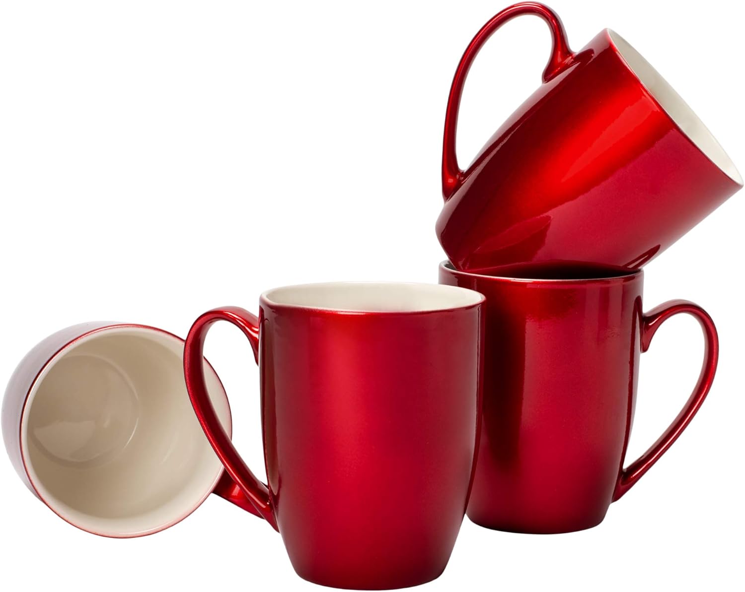 Juego de 4 tazas de café de porcelana con acabado brillante, color rojo