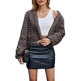 FIOPHY Womens Faux Fur Cropped Coats Fuzzy Winter Jacket Long Sleeve Open Front Cardigan Top Fluffy Warm Outwear with Pockets