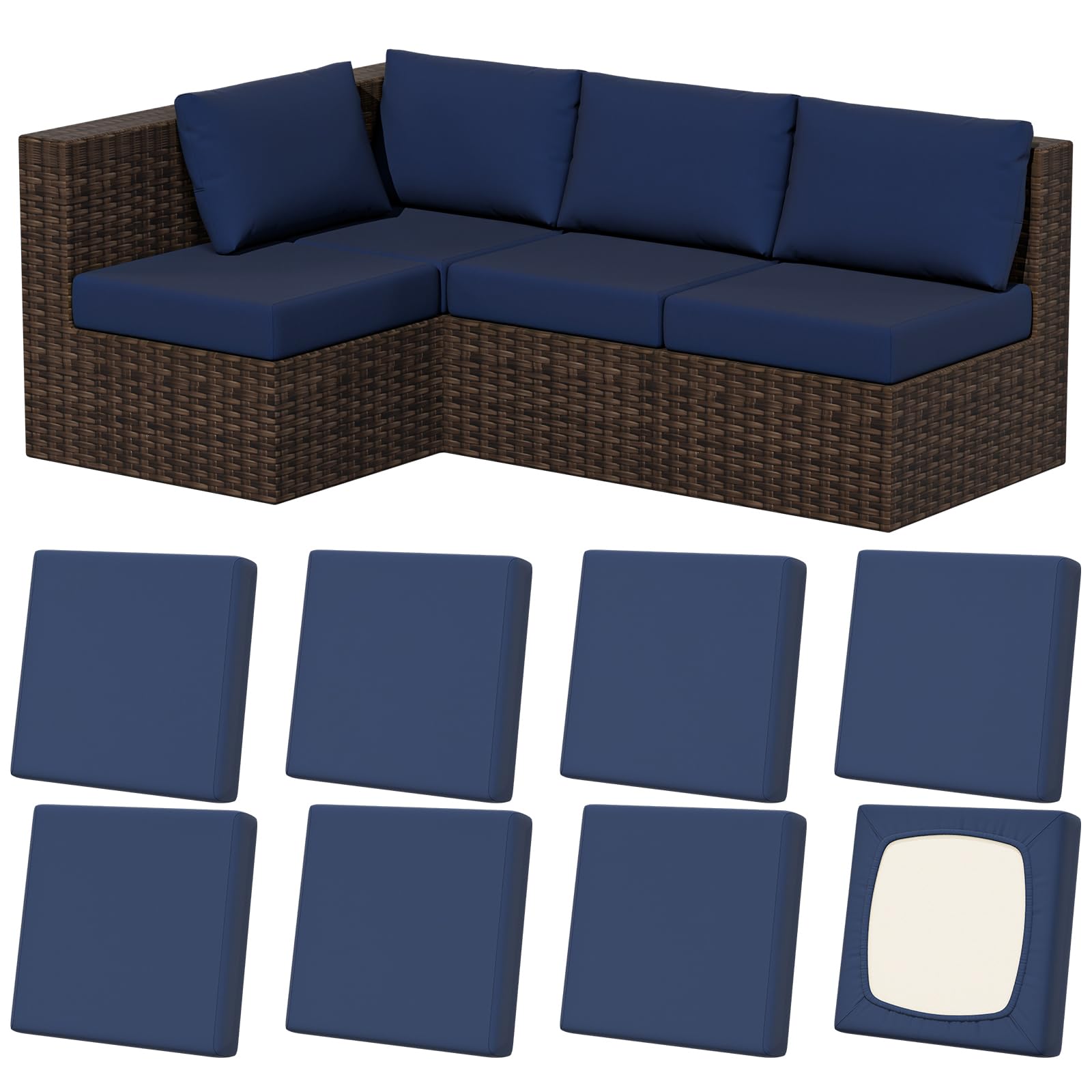 Photo 1 of 8Pcs Stretch Patio Cushion Covers, Outdoor Couch & Sofa Replacement Slipcovers for Patio Furniture Cushion Covers, Washable Reusable Furniture Protector, Square-Large, Navy-Blue