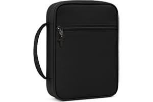 FONWILL Bible Cover with Durable Handle,Carrying Book Case Church Bag Bible, Protective with Zippered Pocket,Bible Study Accessories Supplies,Gift for Mother Lady Women Men(Black)