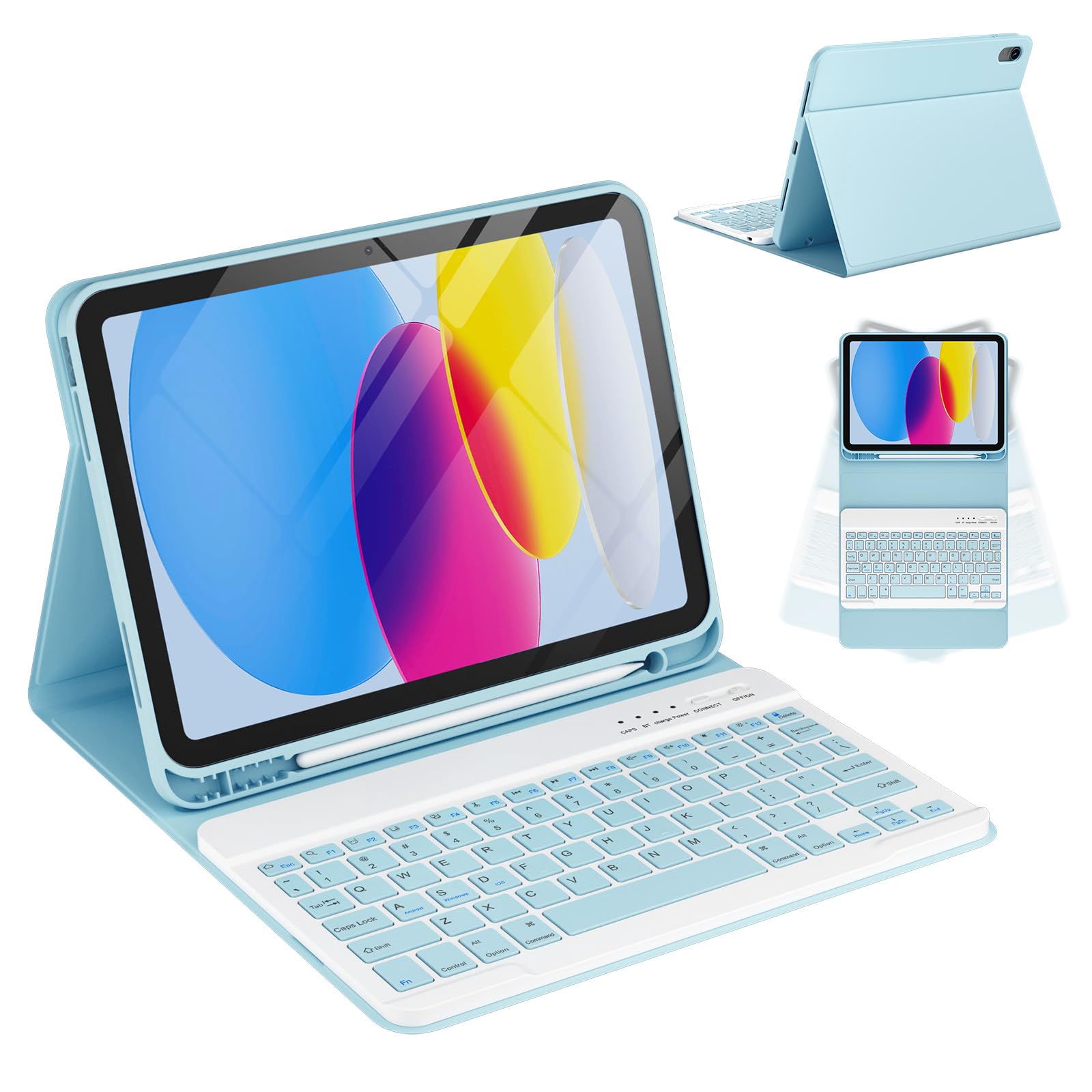 CC Store Keyboard Case for iPad 10th 2022/A16 11th Generation 2025(10.9/11 inch), for iPad 11/10 Gen Case with Wireless Detachable Rechargeable Bluetooth Keyboard & Pencil Holder,Blue