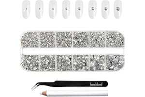 Beadsland Rhinestones for Makeup,8 Sizes 2500pcs Crystal Flatback Rhinestones Face Gems for Nails Crafts with Tweezers and Wax Pencil,Clear,SS4-SS30