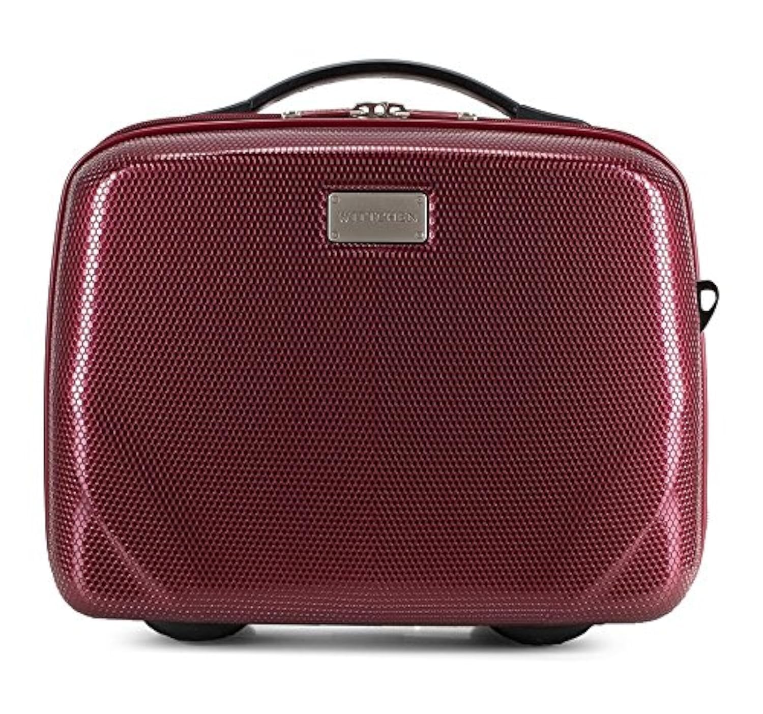 WITTCHEN PC Ultra Light Cosmetic Bag Cosmetic case Toiletry Bag Polycarbonate Beauty case Top Handle Adjustable Detachable Shoulder Strap Size XS Dark red