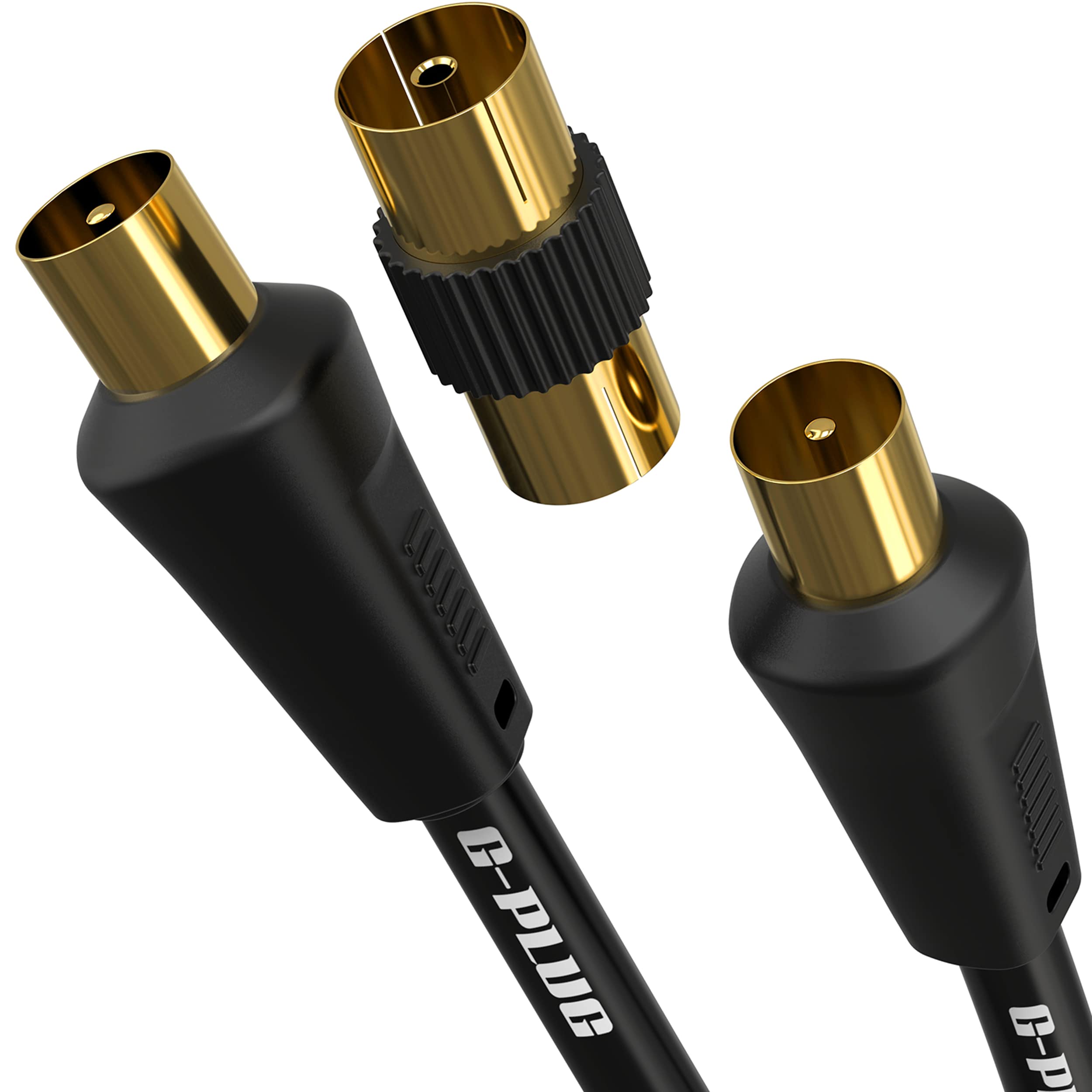 G-PLUG 5m TV Aerial Cable with Coaxial Adapter – Male to Male RF Lead – Gold-Plated – For Freeview, Freesat, Sky Box, BT, TV Aerial Extension