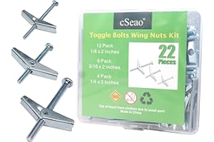 cSeao 22 Pieces Heavy Duty Drywall Ceiling TV Anchors Toggle Bolt Assortment Kit, 1/8" 1/4" 3/16" Spring Loaded Hollow Wall I