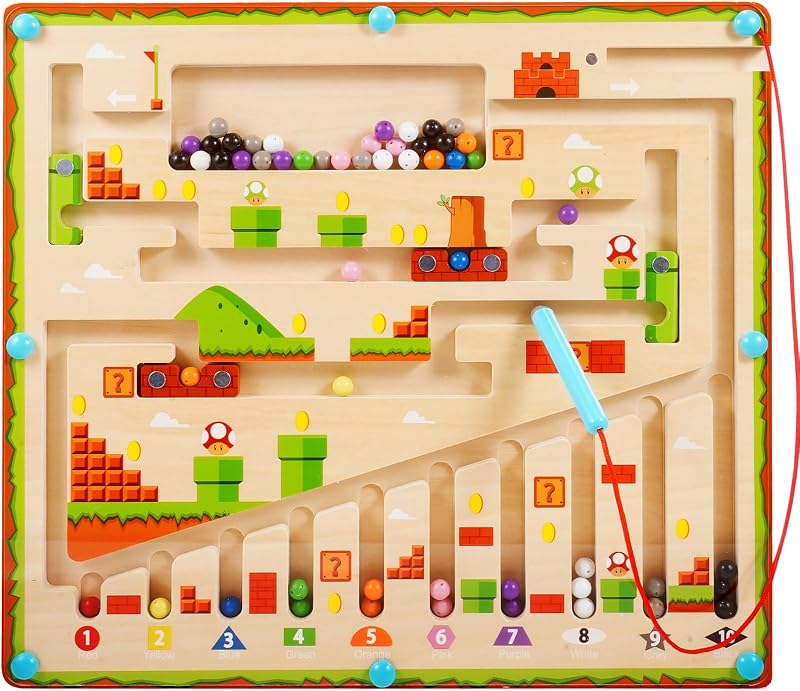 Grriopi Montessori Wooden Magnetic Color Number Maze Toy 2-6 Yr Old Boys Girls
