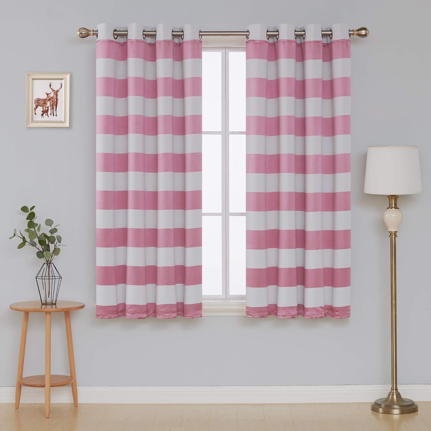 Amazon Com Deconovo Pink Striped Light Blocking Window Curtains