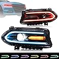 VLAND Projector LED Multicolor Headlights Assembly For Dodge Charger 2015-2024, Dual Beam Lens RGB Headlight (Just Fit Factory Halogen Lamps, Not for Xenon Model)
