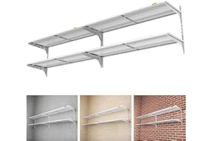 Aecxm 2-Pack 2 Tier 1.3x4ft Garage Shelving Wall Mounted, 520lbs Load Capacity，15.6x48inch per Shelf Height Cassette Adjustable Floating Shelves (White)