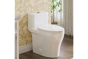 EXPLOREHORIZON One-Piece Toilet with ADA 17.5" Height - Elongated Bowl, White Ceramic Toilet with PP Slow-Close Seat