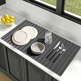 Upgraded Large Stone Dish Drying Mat for Kitchen Counter, Quick Dry Mats, Foldable Absorbent Diatomaceous Earth Mats for Plate Rack Bottles Cups, Match Any Countertop (Gray 28
