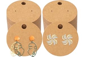 jijAcraft 100Pcs Earring Display Cards, 2" Round Blank Earring Display Holders, Brown Earring Cards, Ear Studs Jewelry Display Cards for DIY Craft Handmade Earring Stud Retail Selling