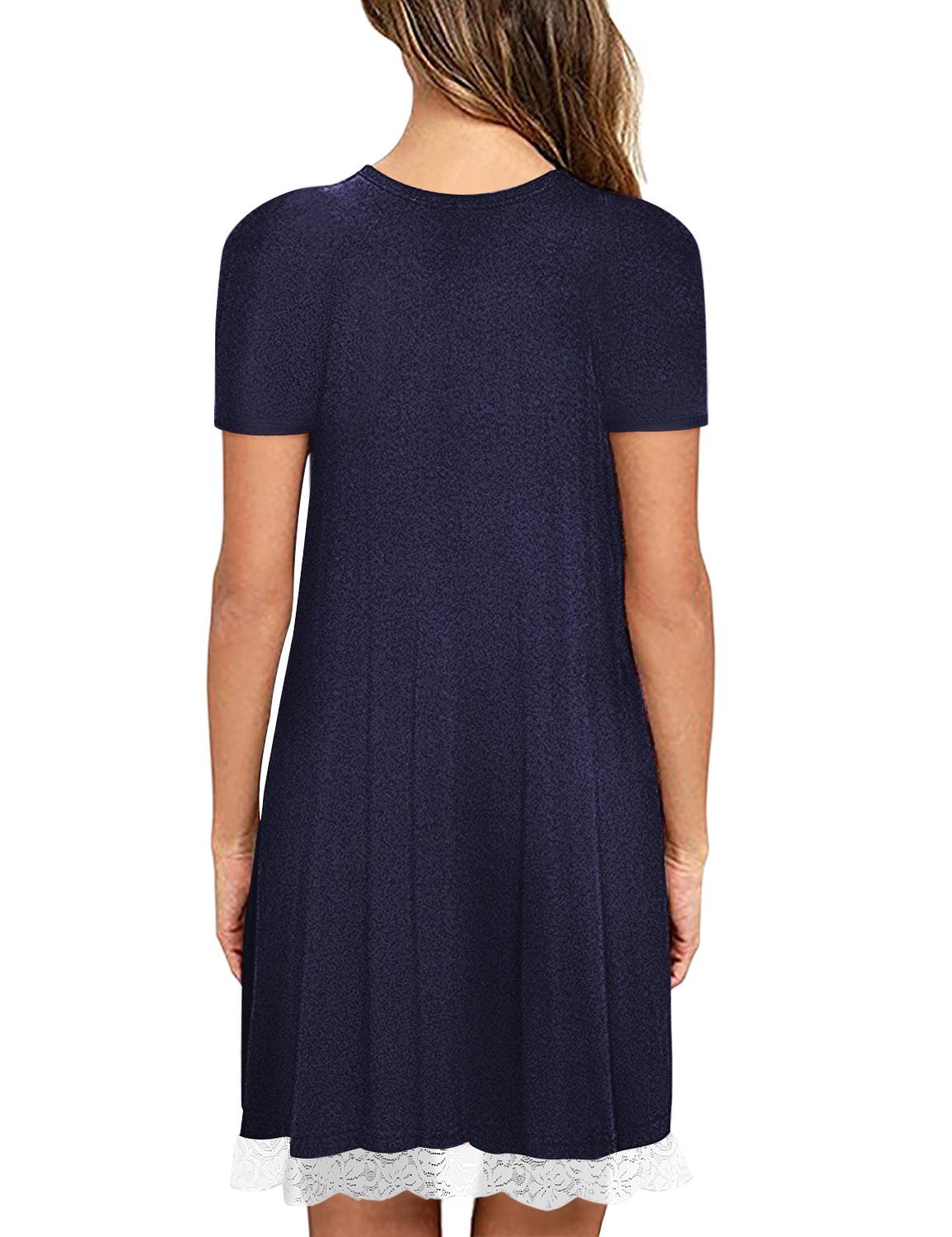 Eanklosco Womens Casual Short Sleeve Plain Pocket V Neck T Shirt Tunic Dress (NavyBlue-2, M)