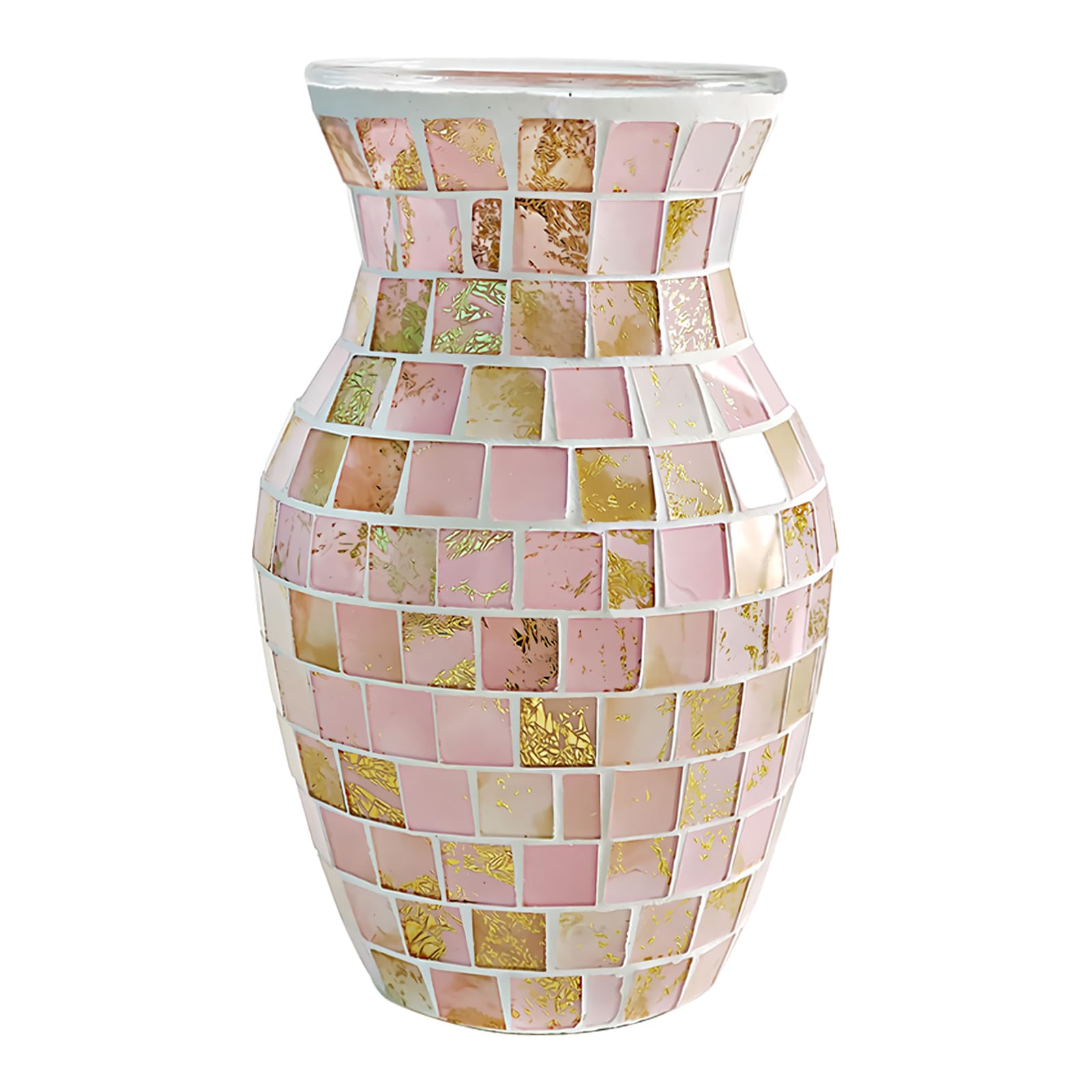 AiiBowy Vase, Glass Vases, Handmade Mosaic Glass Vase, Decorative Vases, Modern Vase for Office, Living Room, Kitchen, Home Decoration, Table Decoration, Bedroom, Bookshelves, Wedding, Party (Pink)