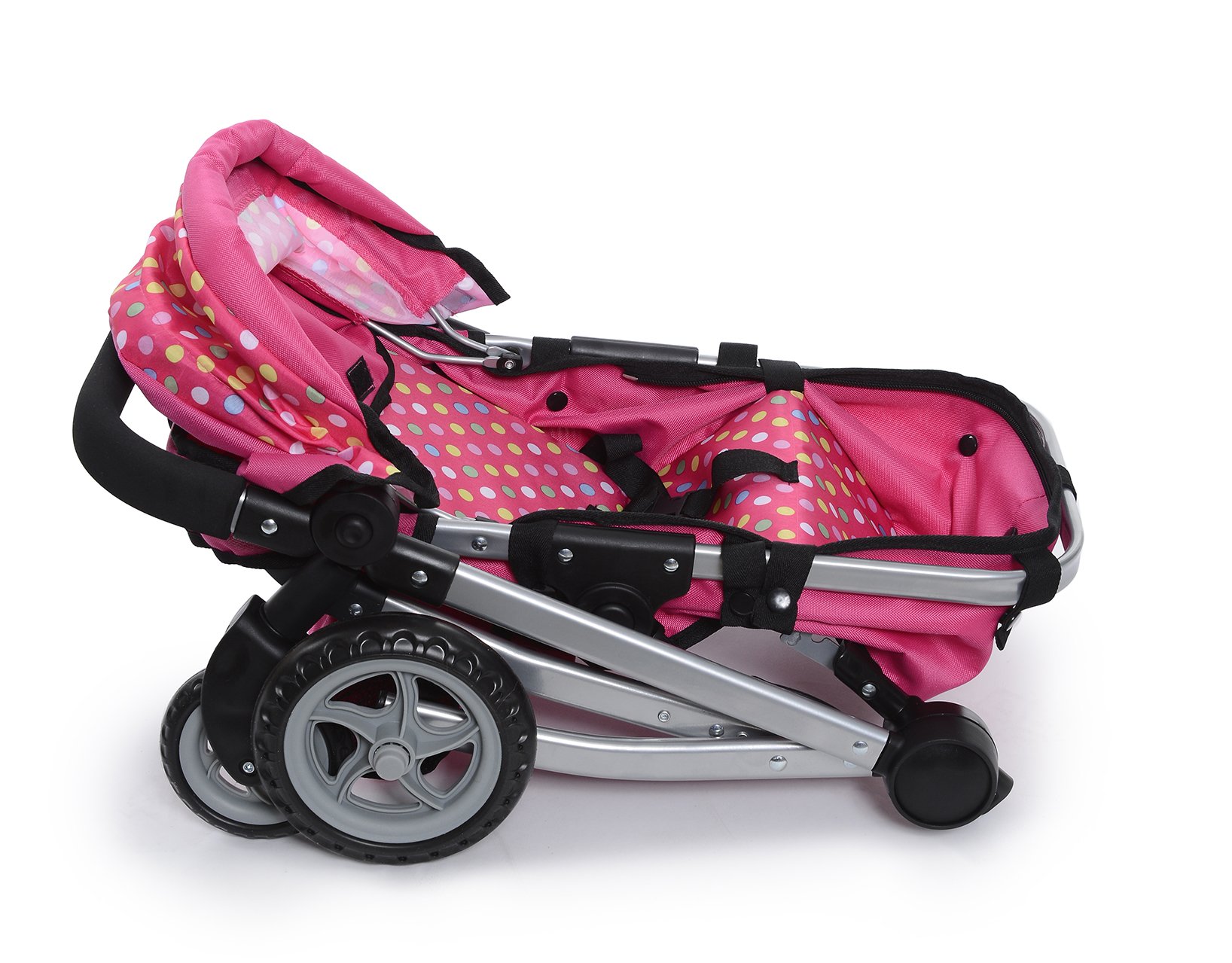Exquisite Buggy Deluxe POLKA DOTS Doll Pram Stroller with Swiveling