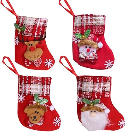 Immagini Di Natale Piccole.Ma Keleily Portaposate Di Natale 4 Pezzi Piccole Calze Di Natale Campane Pendenti Con Babbo Natale Pupazzo Di Neve Orso Cervo Per La Festa Della Famiglia Decorazioni Per Feste Regalo Per Bambini