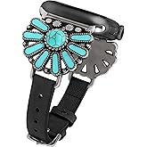 W-RARA Leather Band Compatible with Apple Watch Band Women 38/40/41/42/44/45/46/49mm, Boho Western Vintage Turquoise Ethnic Antique Style Strap for iWatch Series Ultra 2 SE 11 10 9 8 7 6 5 4 3 2 1