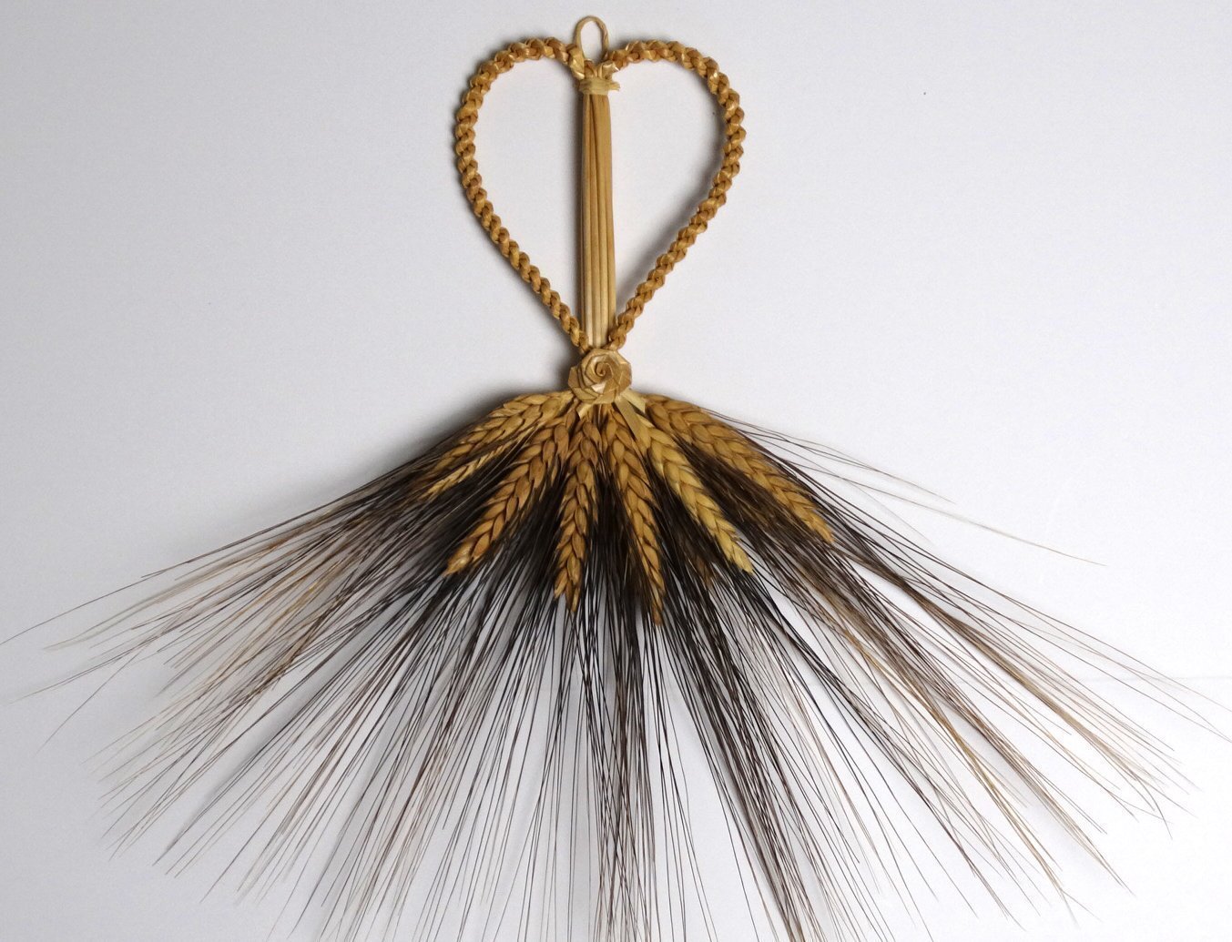Wheat Weaving Heart, Straw Art with black detail Handmade