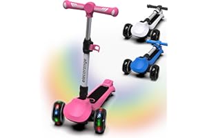 Elecorange T200/T500 Balance Electric Scooter for Kids Age 4-9, 2 Types Front Wheels, Electric Horn, Full Body Lights Up, Wide Deck, 5Mph Safe Speed, 70min Riding, Foldable Kick Scooter Boys & Girl