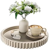 Handmade 12in Decorative Tray for Coffee Table Tray Decor, Gray Wooden Decorative Round Tray for for Coffee Table, Dining Room Table Entryway and Living Room Table