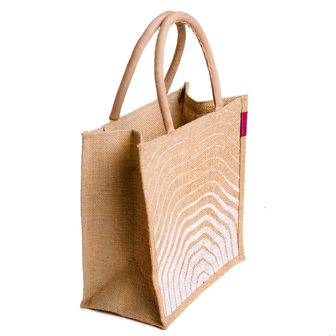 h&b unisex multipurpose wave white jute handbag with zip