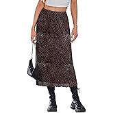 SOFIA'S CHOICE Midi Skirts for Women Elastic High Waisted A Line Flowy Floral Skirt
